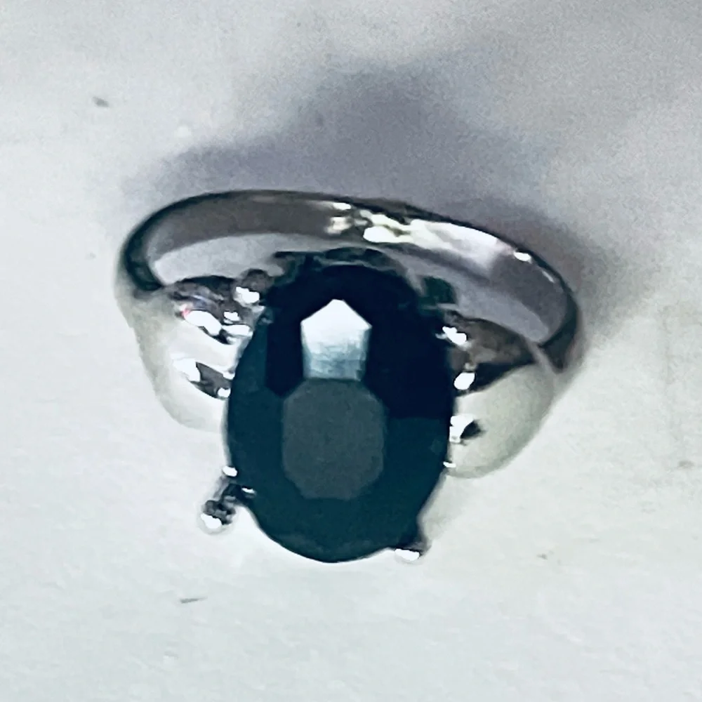 New Black Agate Polished Silver Handmade Oval Cut Heart Gemstone Ring